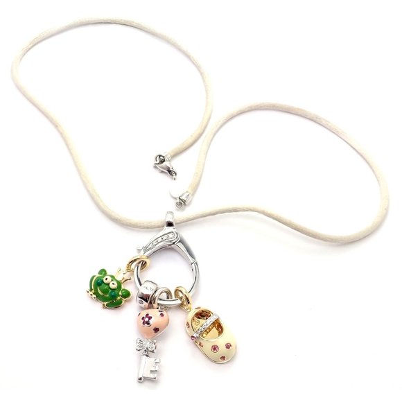 Authentic! Aaron Basha 18k White Gold Diamond Enhancer 3 Charms Spacer Necklace - Picture 2 of 10